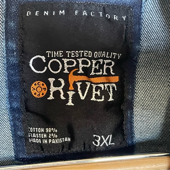 COPPER RIVET Denim Factory Distressed Jean Jacket Blue with Fade Men’s Size 3X. - Picture 3 of 16